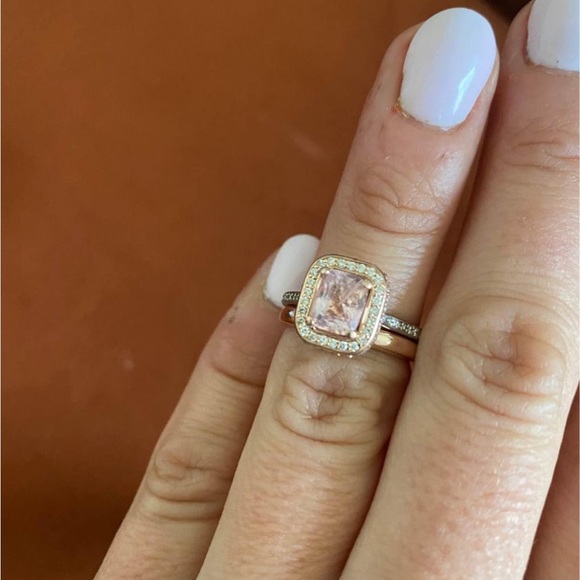 Peach champagne Sapphire Engagement Ring Wedding set - Picture 5 of 7